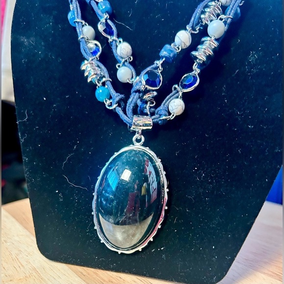 NWT Blue Moon Agate & Sodalite Silver Statement Necklace Pendant​​ - Picture 2 of 5